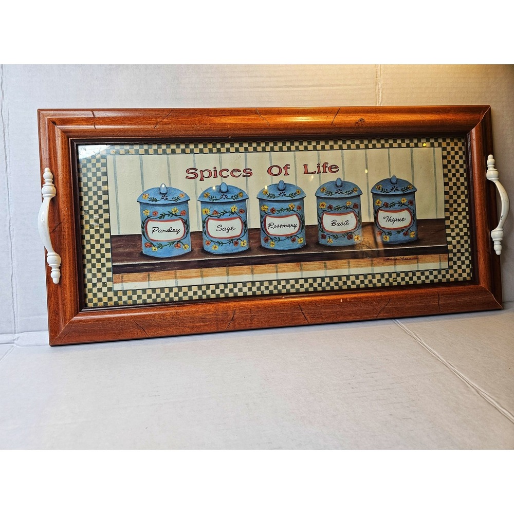 Diane Vera Spices of Life Framed Art – Country Farmhouse Kitchen Decor – Blue...